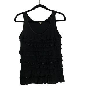 J. Crew XS Tank Ruffles Sequins Black